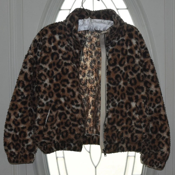 OLD NAVY Girls Cheetah Print Sherpa Zip Up Bomber Jacket Size S (6-7) - Picture 4 of 5